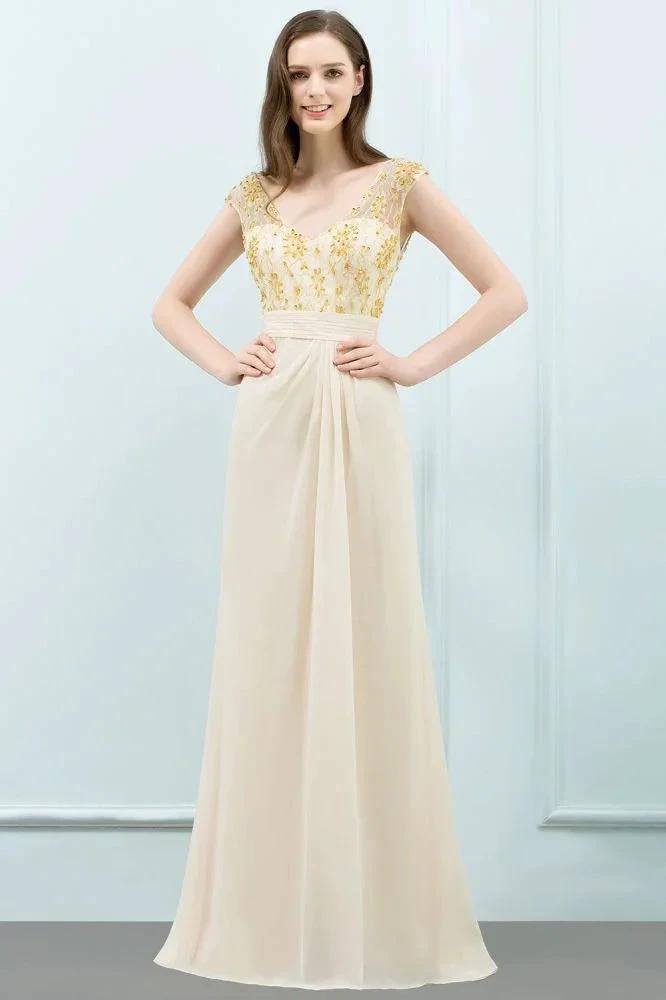 V-neck Sequined Top A-line Floor Length Chiffon Prom Dresses by misshow.com
