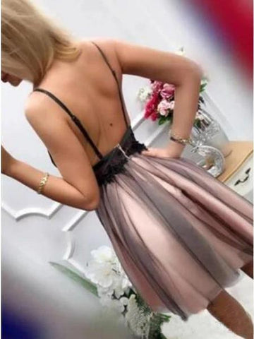 V-neck Short Homecoming Dresses  Beaded Short Formal Dress PD395