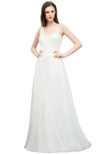 V-neck Sleeveless A-line Floor Length Lace Tulle Prom Dresses by misshow.com