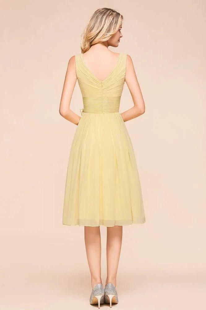 V-Neck Sleeveless A-line Mini Dress Ankle Length Bridesmaid Dress by misshow.com