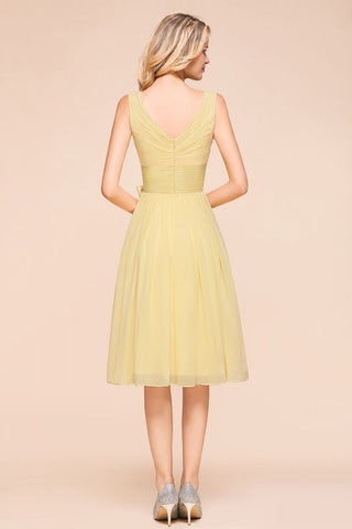 V-Neck Sleeveless A-line Mini Dress Ankle Length Bridesmaid Dress