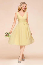 V-Neck Sleeveless A-line Mini Dress Ankle Length Bridesmaid Dress by misshow.com