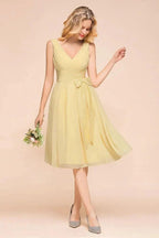 V-Neck Sleeveless A-line Mini Dress Ankle Length Bridesmaid Dress by misshow.com