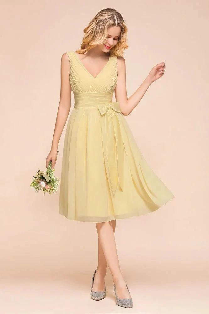 V-Neck Sleeveless A-line Mini Dress Ankle Length Bridesmaid Dress by misshow.com