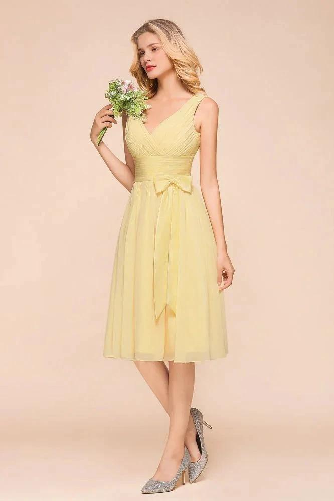 V-Neck Sleeveless A-line Mini Dress Ankle Length Bridesmaid Dress by misshow.com
