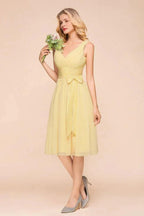 V-Neck Sleeveless A-line Mini Dress Ankle Length Bridesmaid Dress by misshow.com