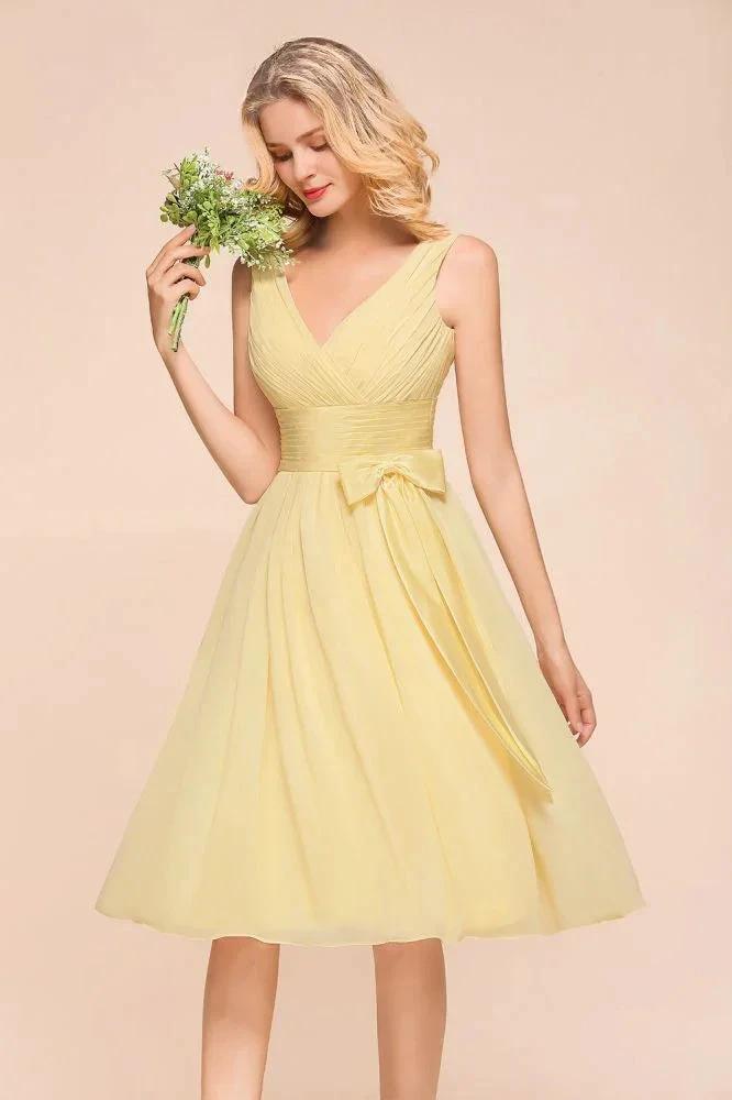 V-Neck Sleeveless A-line Mini Dress Ankle Length Bridesmaid Dress by misshow.com