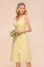 V-Neck Sleeveless A-line Mini Dress Ankle Length Bridesmaid Dress by misshow.com