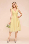 V-Neck Sleeveless A-line Mini Dress Ankle Length Bridesmaid Dress by misshow.com