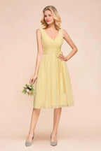 V-Neck Sleeveless A-line Mini Dress Ankle Length Bridesmaid Dress by misshow.com