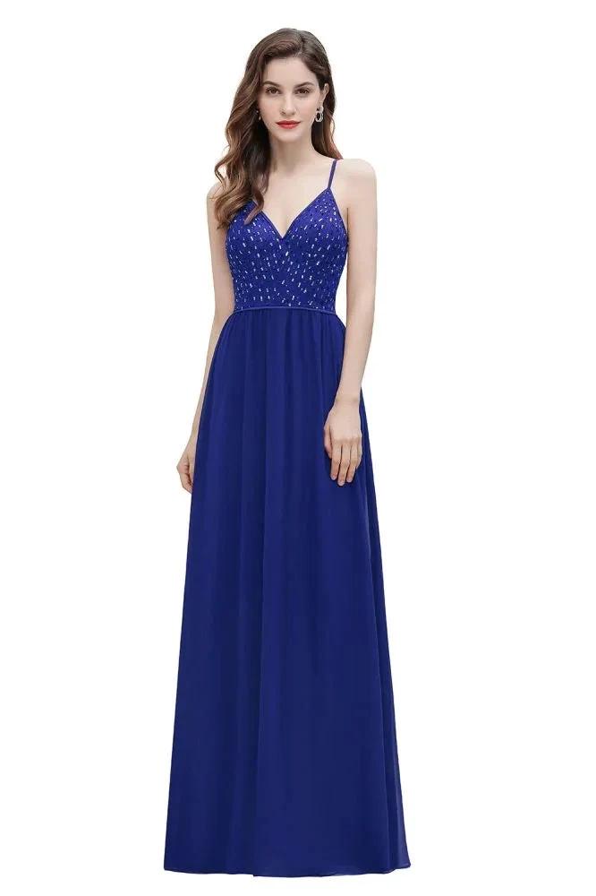 V-Neck Sleeveless Aline Evening Dress Sequins Bridesmaid Dress by misshow.com
