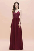 V-Neck Sleeveless Aline Evening Dress Sequins Bridesmaid Dress by misshow.com