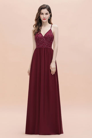 Vestido de noche Aline sin mangas con escote en V y lentejuelas para dama de honor