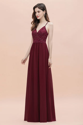 Vestido de noche Aline sin mangas con escote en V y lentejuelas para dama de honor