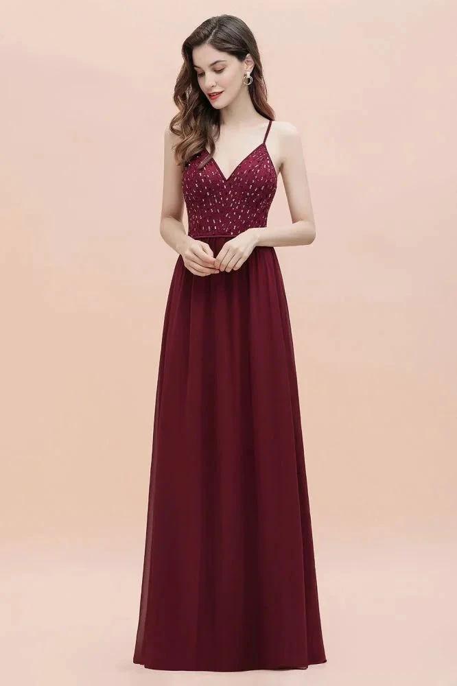 V-Neck Sleeveless Aline Evening Dress Sequins Bridesmaid Dress by misshow.com