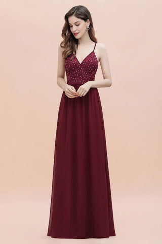 Vestido de noche Aline sin mangas con escote en V y lentejuelas para dama de honor