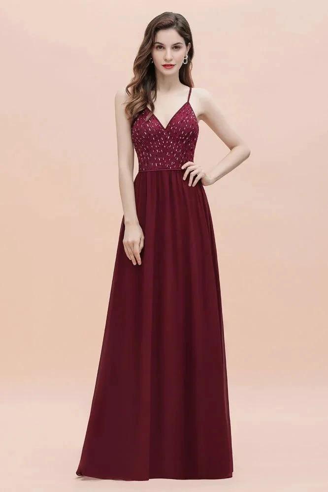 V-Neck Sleeveless Aline Evening Dress Sequins Bridesmaid Dress by misshow.com