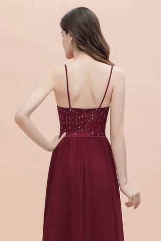 Vestido de noche Aline sin mangas con escote en V y lentejuelas para dama de honor