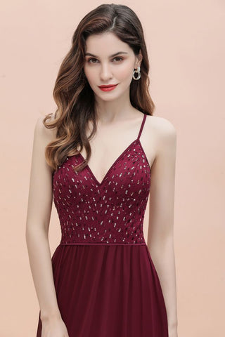 Vestido de noche Aline sin mangas con escote en V y lentejuelas para dama de honor