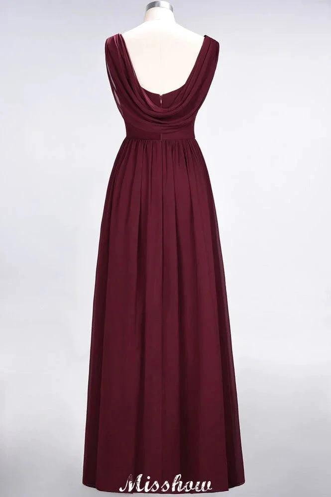 V-Neck Sleeveless Floor-Length Bridesmaid Dress Aline Ruffles Chiffon Party Gown by misshow.com