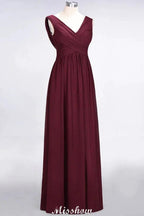 V-Neck Sleeveless Floor-Length Bridesmaid Dress Aline Ruffles Chiffon Party Gown by misshow.com