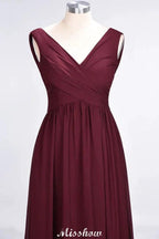 V-Neck Sleeveless Floor-Length Bridesmaid Dress Aline Ruffles Chiffon Party Gown by misshow.com