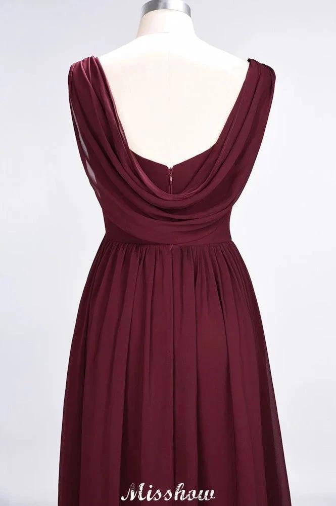 V-Neck Sleeveless Floor-Length Bridesmaid Dress Aline Ruffles Chiffon Party Gown by misshow.com