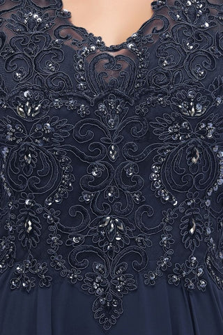 V-Ausschnitt Ärmellos Langes Chiffon Ballkleid mit Kristallen und Applikationen