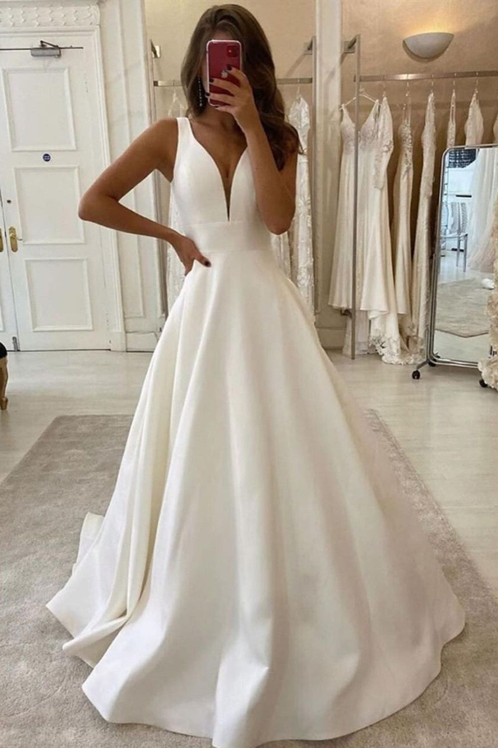 V-Neck Sleeveless Long Wedding Dress