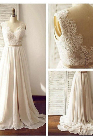 V-neck  Sleeveless Open Back Wedding Dress with Lace Sash PG200