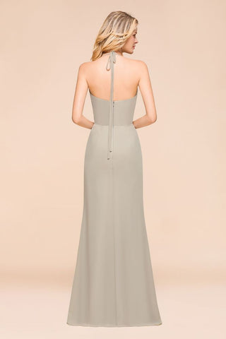 Vestido de dama de honor con escote en V, largo hasta el suelo y pliegues