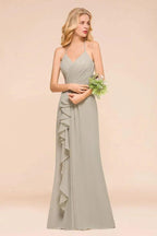 V-Neck Spaghetti Floor Length Folds Bridesmaid Dress by misshow.com