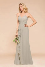 V-Neck Spaghetti Floor Length Folds Bridesmaid Dress by misshow.com