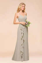 V-Neck Spaghetti Floor Length Folds Bridesmaid Dress by misshow.com
