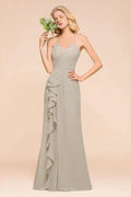 V-Neck Spaghetti Floor Length Folds Bridesmaid Dress by misshow.com