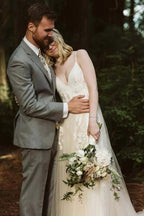 V Neck Spaghetti Strap Wedding Dresses Bridal Dress Lace Applique WD316 by pgmdress