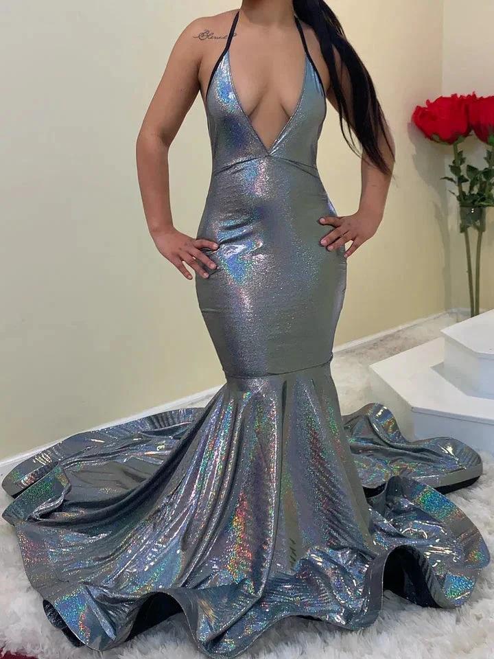 V-neck Spaghetti Straps Floor-length Mermaid Prom Dresses by misshow.com