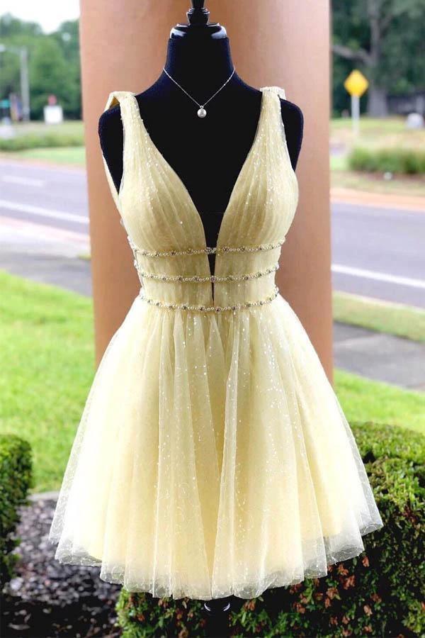 V-Neck Sparkling Beading Sky Blue Short Prom Dress Homecoming Dress PD316 by pgmdress