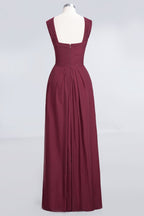 V-Neck Straps Sleeveless Floor-Length Bridesmaid Dress with Ruffles