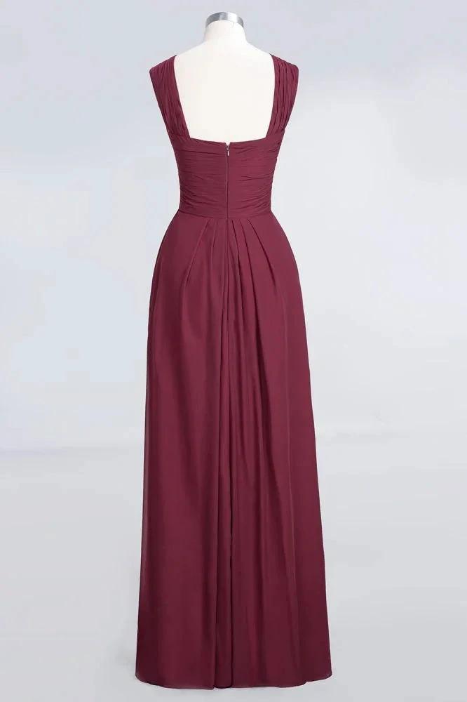 V-Neck Straps Sleeveless Floor-Length Bridesmaid Dress with Ruffles by misshow.com