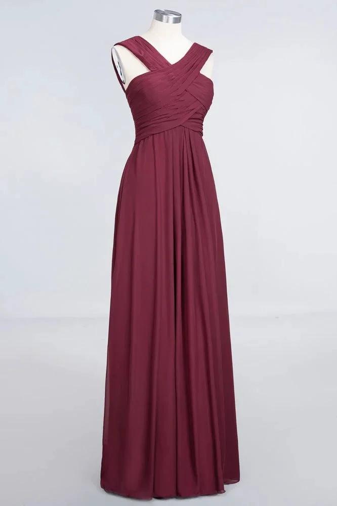 V-Neck Straps Sleeveless Floor-Length Bridesmaid Dress with Ruffles by misshow.com
