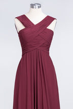 V-Neck Straps Sleeveless Floor-Length Bridesmaid Dress with Ruffles