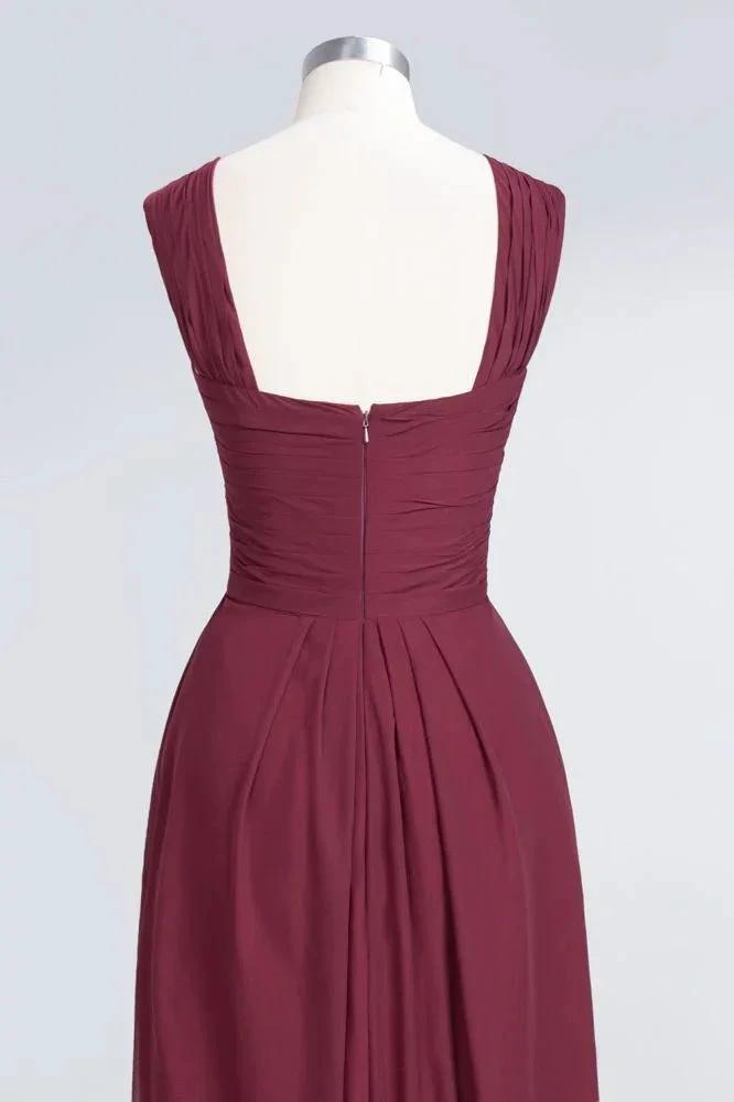 V-Neck Straps Sleeveless Floor-Length Bridesmaid Dress with Ruffles by misshow.com