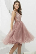 V-neck Tulle with Beaded Short Prom Dresses Homecoming Dresses PD366 by pgmdress