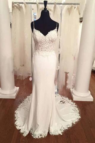 V-Neck Vintage Lace Mermaid Backless Beach Wedding Dress WD199 by pgmdress