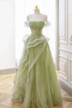 Nellie | Green Tulle Lace Long Prom Dress with Corset, Green Formal Party Dress by KissProm