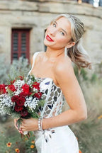 Valeria | White One Shoulder Square Neck Mirror-Cut Sequins Prom Dress With Slit by KissProm
