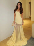 Valeska | Yellow Strapless Chiffon Mermaid Long Prom Dresses by KissProm