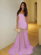 Valeska | Yellow Strapless Chiffon Mermaid Long Prom Dresses by KissProm