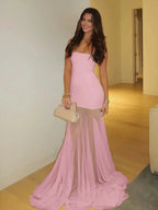 Valeska | Yellow Strapless Chiffon Mermaid Long Prom Dresses by KissProm